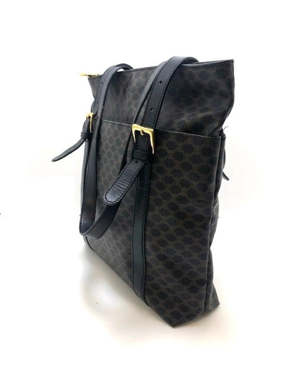Celine Macadam Tote Bag Black Canvas Calfskin